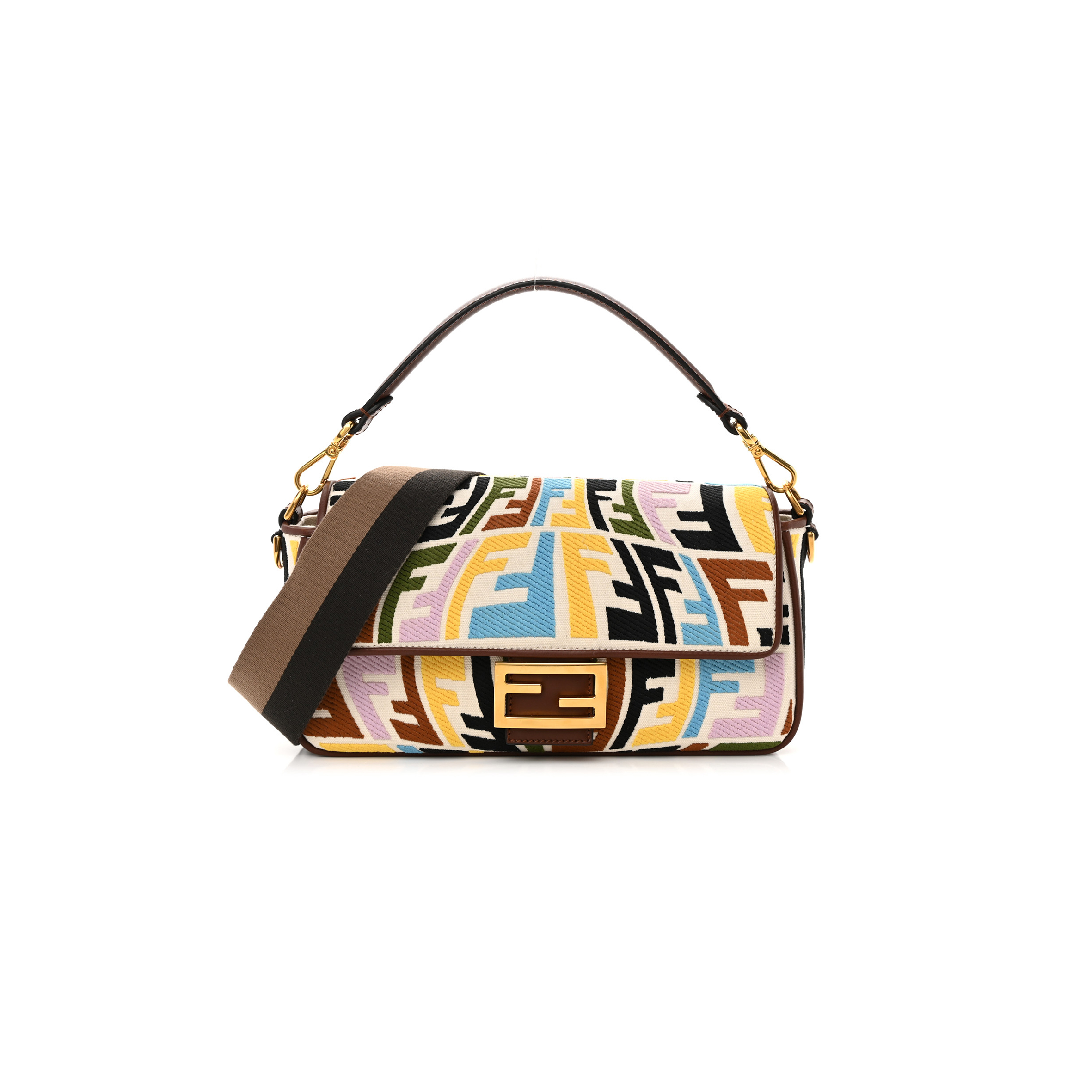 FENDI X SARA COLEMAN MULTICOLOR FF FISH EYE EMBROIDERED BAGUETTE BAG (28*14*6cm)